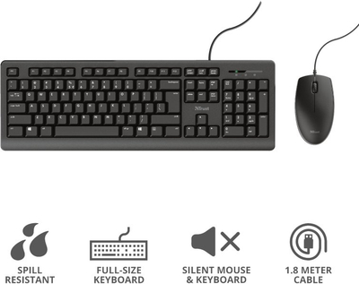 Set tastiere dhe mi Trust Primo, USB, layout gjerman, i zi