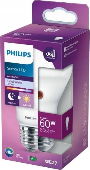 Llampë LED Philips me sensor, E27, 6.5W 806lm, dritë e bardhë e ftohtë