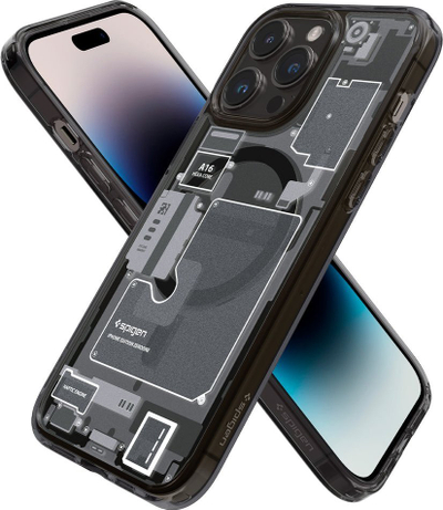 Mbulesë telefoni Spigen Ultra Hybrid MagFit Zero One për iPhone 14 Pro Max, transparente, gri e errët