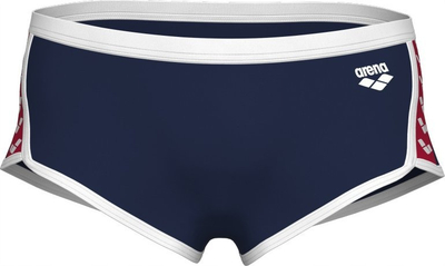 Shorts noti Arena Icons Swim Low Waist, rezistent ndaj klorit, thahet shpejt, navy e bardhë e kuqe