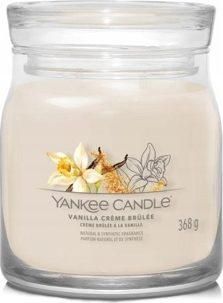Qiri Yankee Candle Signature Vanilla Crème Brûlée, kavanoz i mesëm 368g, aromë e ëmbël vanilje, ngjyrë krem