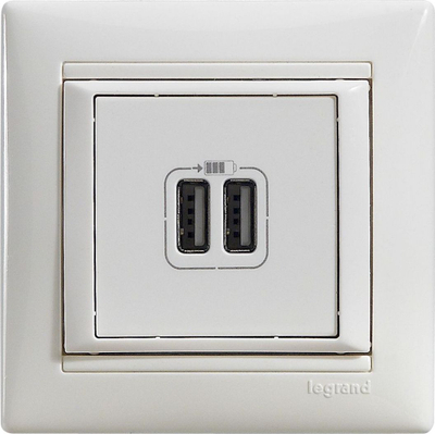 Prizë elektrike Legrand Valena 230V, 2xUSB 5V 1500mA, e bardhë