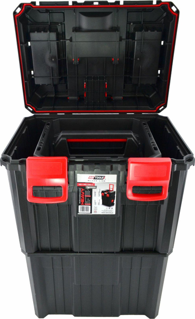 Kuti veglash me rrota AWTOOLS Toolbox, 450x360x640mm, nga plastike e fortë, ngjyrë e zezë