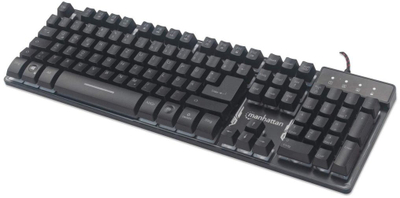 Tastierë gaming Manhattan, LED shumëngjyrësh, USB, layout gjerman, e zezë