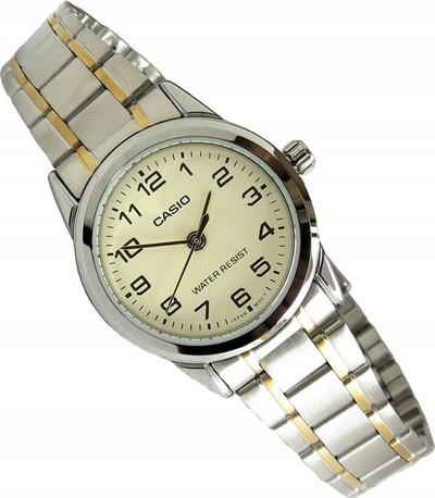 Рачен часовник Casio LTPV001SG-9B за жени, јапонски кварц, иноксен челик во две бои сребро злато