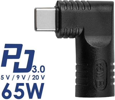 Adapter karikuesi për laptop Akyga AK-ND-D02, 7.4 x 5.0 mm në USB-C, 65W, i zi