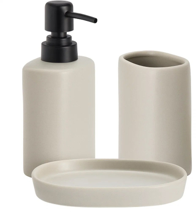 Set banjo Bathroom Solutions, 3 pjesë, qeramikë, 14 x 11 x 17 cm, e bezhë