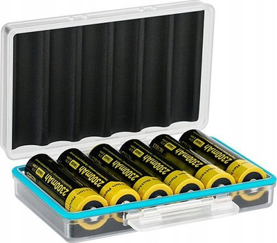 Kuti baterish JJC BC 36X18650, mban gjer në 6 bateri, plastike PC, gjysmë transparente blu