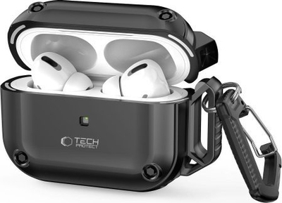 Заштитна навлака Tech-Protect Rough Hook за Apple AirPods Pro 1 2, хибрид PC TPU, со карабинер, црна
