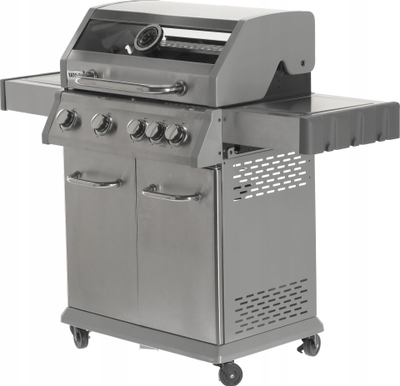 Grill me gaz Yato 4 Burners, djegës ndihmës, termometër, inox gri