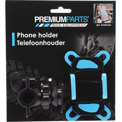Mbajtëse telefoni Premium Parts PH1 për biçikletë, rrotullim 360°, e zezë me blu