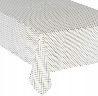 Mbulesë tavoline Fééric Lights and Christmas Tartan, 140 x 240 cm, motiv katror ari, e bardhë