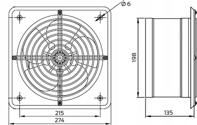 Ventilator industrial axial Fi 200, mur, diametër 200mm, i bardhë