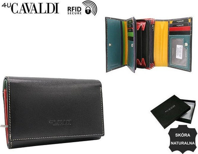 Portofol për goca 4U Cavaldi, lëkurë natyrale, RFID, i zi
