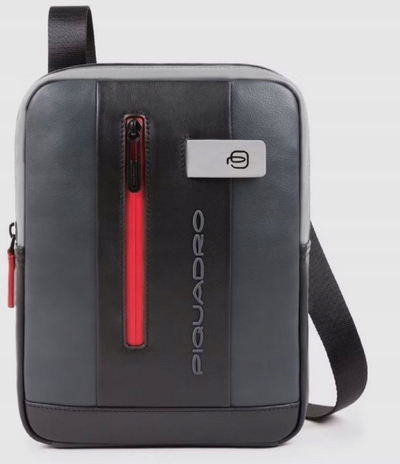 Çantë crossbody Piquadro Urban, lëkurë, 21 x 27 x 6 cm, e zezë gri