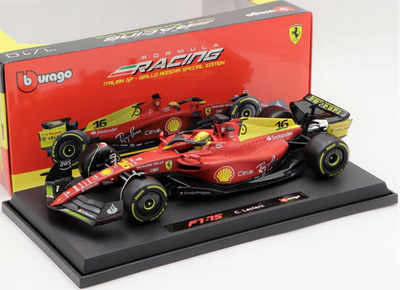 Maket makine garash Ferrari Bburago F1-75, 1/18, diecast metal, kuqe verdhë