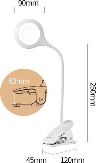 Lampë tavoline Hurtel 1CF1ECC9, LED 3W, me kapëse, e bardhë