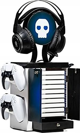 Dollap lojërash Numskull PS5 Gaming Locker, për 10 disqe dhe aksesorë, blu e bardhë