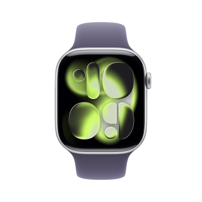 Apple Watch Series 11 GPS 46mm Silver Aluminium Case with Purple Fog Sport Band, M/L