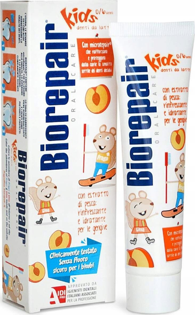 Pastë dhëmbësh për fëmijë Biorepair Kids 0-6 Peach, pa fluor, 50ml