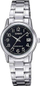 Orë dore Casio LTP-V002D-1BUDF për femra, çelik inox, e argjendtë me ekran të zi