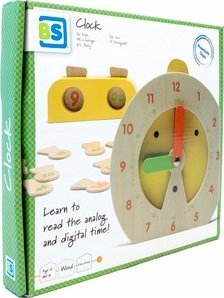 Едукативна игра BS Toys Clock, дрвен часовник 18.5 x 20 cm, 32 делови, шарен
