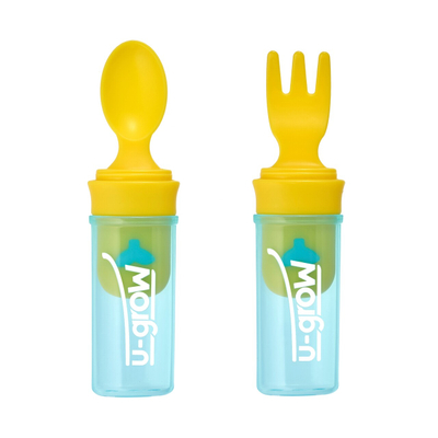 Set lugë dhe pirun për bebe U-grow Portable, me kapak mbrojtës, i lëvizshëm