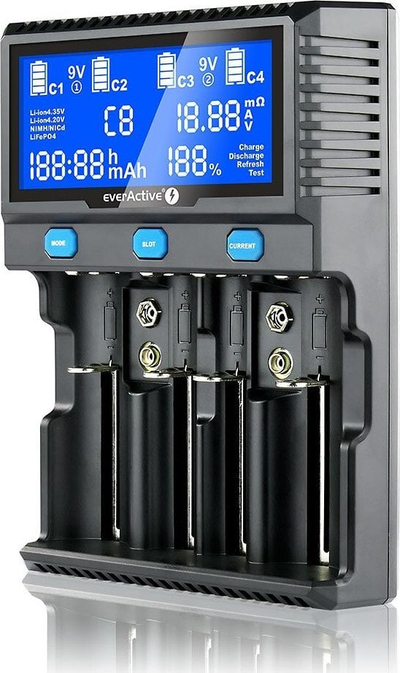 Karikues universal EverActive UC4200, 4 slote, për bateri Ni MH dhe Li ion, i zi