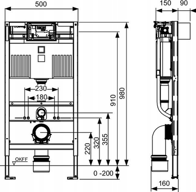 Kornizë e fshehtë WC Tece TECEprofil, depozitë uji e integrume, lartësi 980 mm
