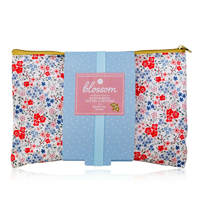 Set dhuratë Accentra Blossom, xhel dushi 100 ml + sfungjer + çantë kozmetike