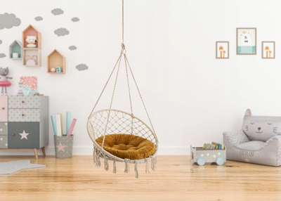 Jastëk për luhatëse Hobbygarden Stork House Small, 65 cm, kadife, i verdhë