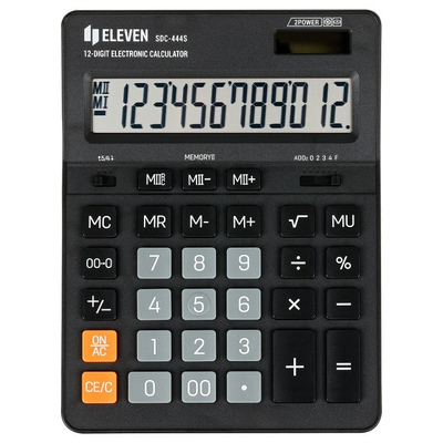 Kalkulator tavoline Eleven Eleven SDC444S, ekran 12 shifra, furnizim me bateri dhe diellore, i zi