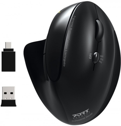 Mi kompjuteri Port Designs 900706 BT, ergonomik, RF dhe Bluetooth, 1600 DPI, i zi