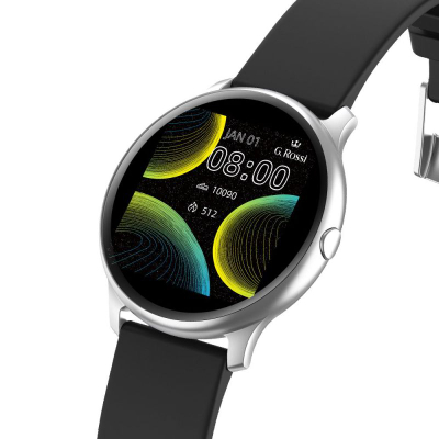 Smartwatch G.Rossi SW010-13, ekran i rrumbullakët, rrip silikoni, i zi