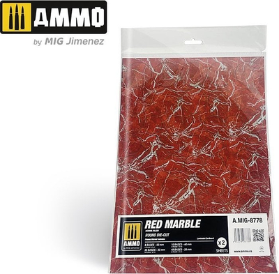 Set baza figurash Ammo Mig Jimenez Marble Red Round, 2 copë, për wargames, e kuqe mermeri