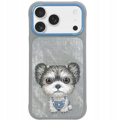 Mbulesë telefoni Nimmy Big Eyed Pet 2.0 Dog për iPhone 17, poliester dhe TPU, gri