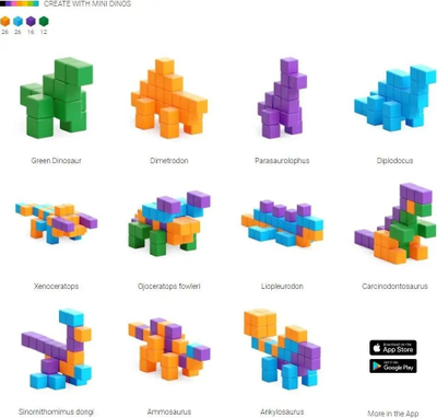 Lodër magnetike PIXIO Mini Dinos, blloqe për ndërtim, set për kalamaj, me shumë ngjyra