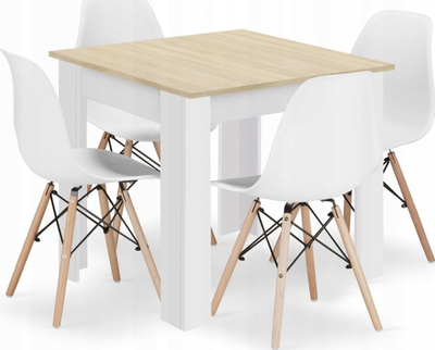Set ngrënieje Osa Osaka, tavolinë 80x80 cm, 4 karrige, oak sonoma e bardhë