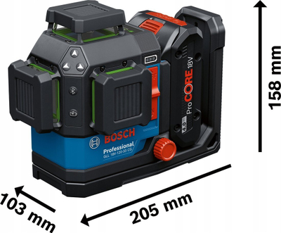 Lazer kryq Bosch GLL 18V-120-33 CG, rreze jeshile 360°, bateri 4Ah, jeshil
