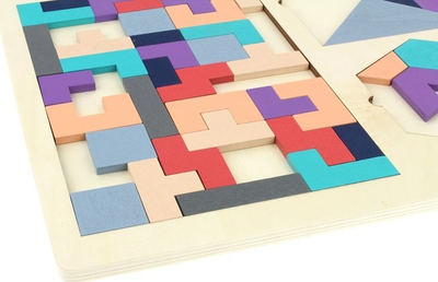 Lojë druri Montessori, Wooden Puzzle Toy, puzzle Tetris, shumëngjyrëshe, natyrale