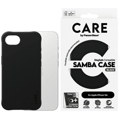 Kapak telefoni PanzerGlass CARE Samba, për iPhone 17e 16e, shkon me karikim Qi, i zi