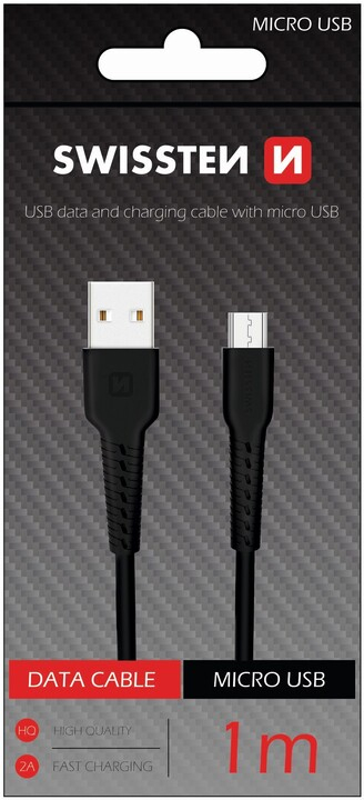 Kabllo Swissten MicroUsb, 1.0m, e zezë