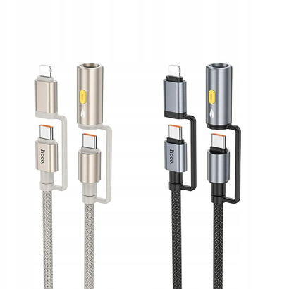 Kabllo karikues makine Hoco All in One, USB C Lightning në USB C, 60W, gri