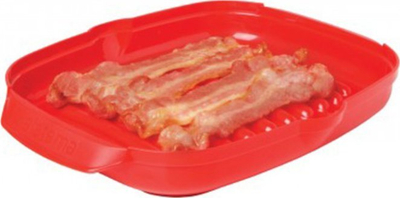 Сад за микробранова Sistema Microwave Bacon Crisper, за сланина, со капак, црвен