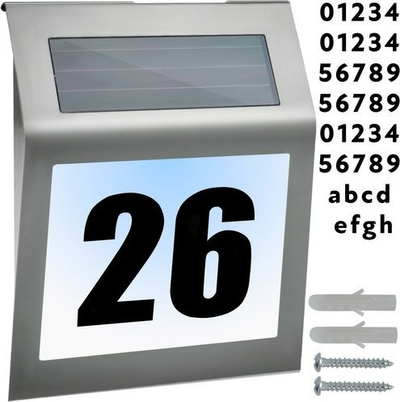 Numër shtëpie solar Izoxis 24357, me LED, çelik inox, argjendtë