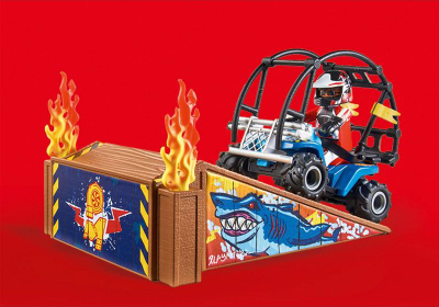 Set lodrash Playmobil Stunt Show 70820, quad me pull back, rampë me zjarr, shumëngjyrëshe