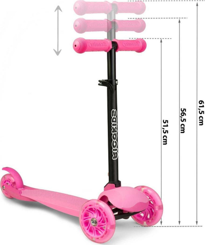 Trotinet për kalamaj Ricokids, me 3 rrota LED, deri 25 kg, rozë