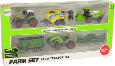 Set lodrash bujqësore Leantoys Farm Set, 6 makina ferme, metal die cast, shumëngjyrësh