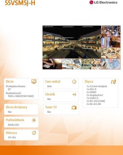 Monitor LG 55VSM5J-H, 55", Full HD, i hirtë