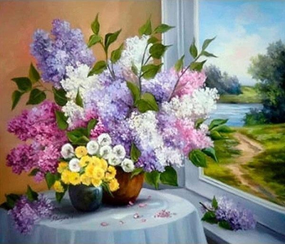 Mozaik diamant 5D “Flowers”, set punëdore, kanavacë 40x30cm, shumëngjyrësh